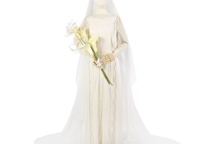 Michelle Dockery (as Lady Mary)_ Wedding 1 Prop Costume, and wedding bouquet Season 3, Episode 1. Estimates_3,000 – 5,000