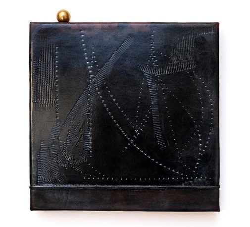 Frances Pinnock (b. 1990) Light Sleeper, 2024, Leather, brass, horsehair, iron sulphate, calligraphy, ink, shellac, © Frances Pinnock, photography the Artist